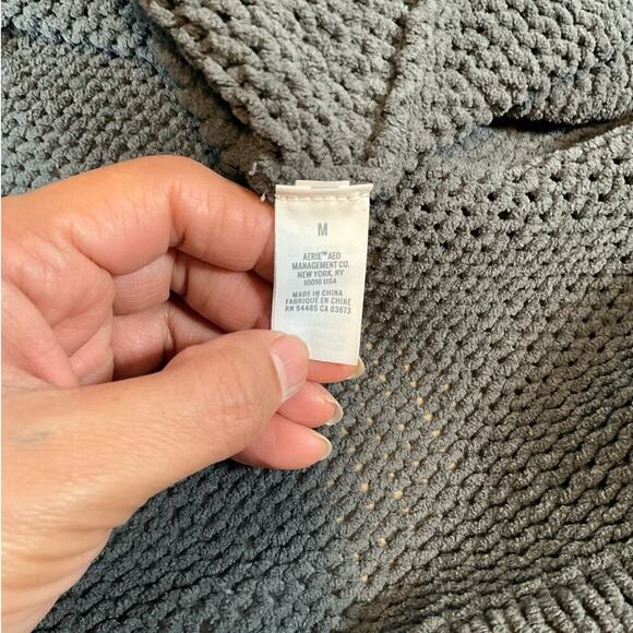 AERIE Sweater SZ Medium Chenille Oversized Chunky Turtleneck Soft Pullover Gray - Picture 11 of 12